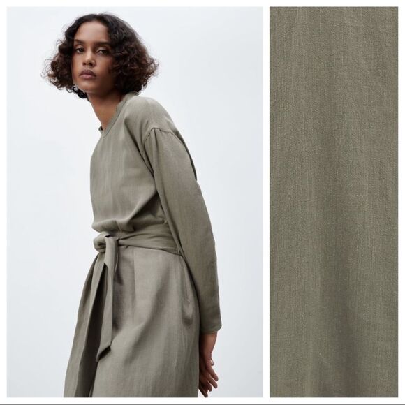 SOLD❌Zara Linen blend khaki midi dress - Picture 3 of 15